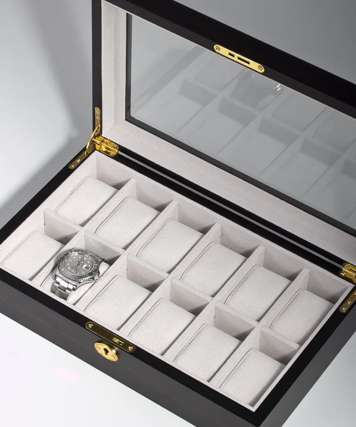 Klockförvaringslåda för 12st klockor i trä