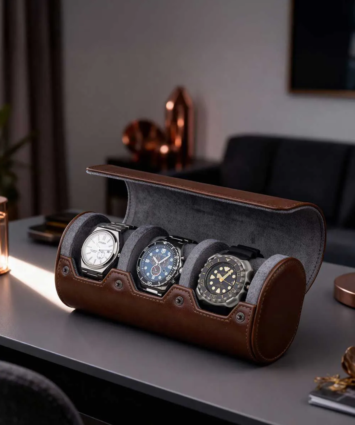 Klockrulle för 3 klockor i konstläder