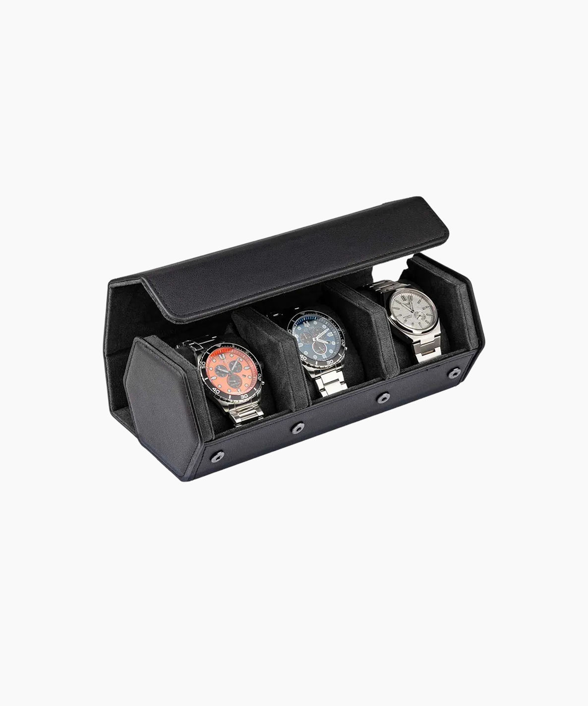 Klockrulle för 3 klockor i svart konstläder